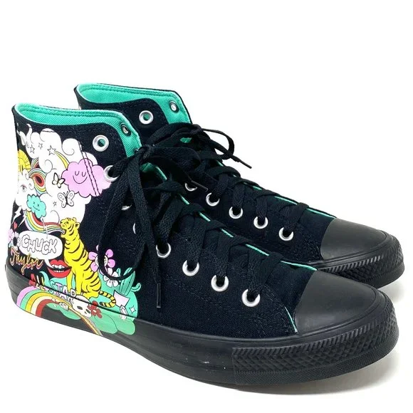 Converse Men's Size 9 171271F CTAS PSYCHEDELIC HOOPS Black Canvas Hi Top Sneaker - Picture 1 of 10